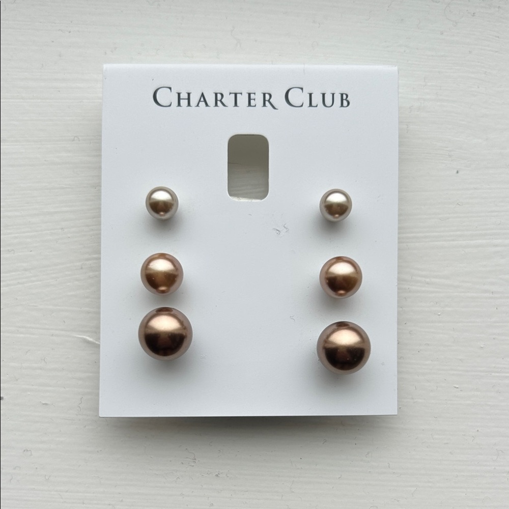 NWT Charter Club Gold and Bronze Pearl Stud Earrings Set